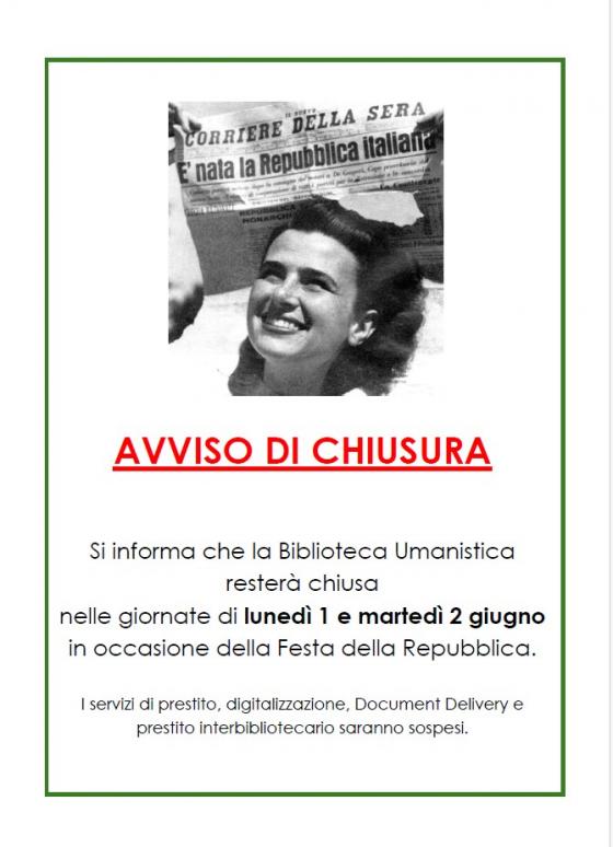 Cartello chiusura festa repubblica